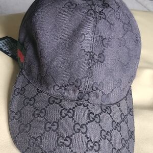 Gucci Black GG Monogram Baseball Cap with Web Stripe